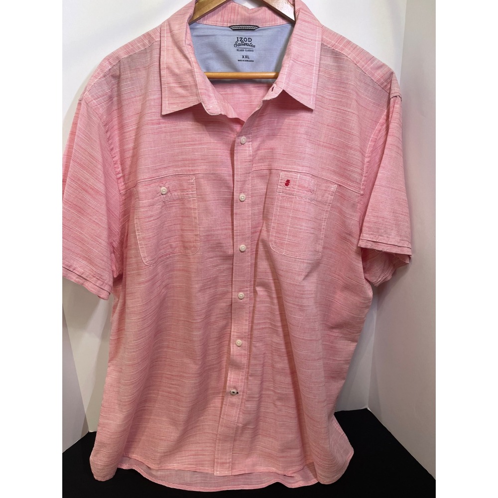 IZOD Saltwater Relaxed Classics Mens XXL Pink Striped Short Sleeve Button Shirt